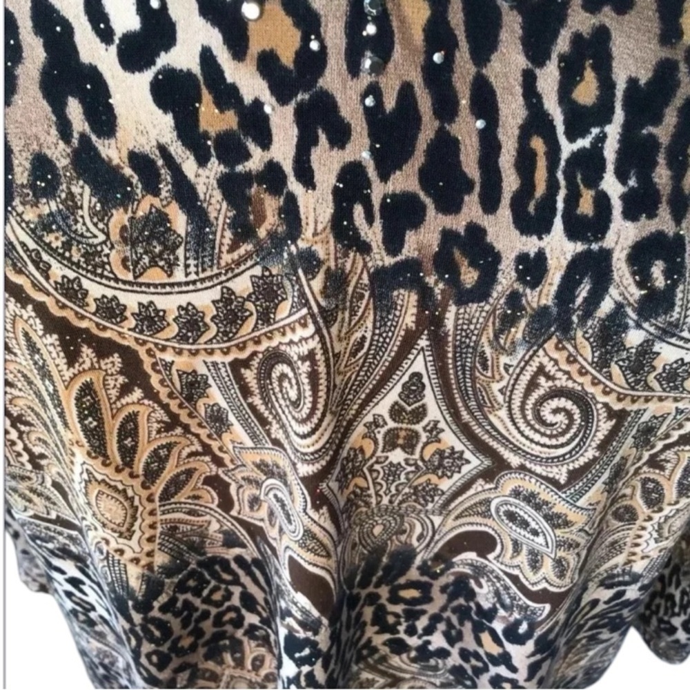 Damee Inc embellished knit top animal print 3/4 sleeves Size xl - Picture 6 of 10